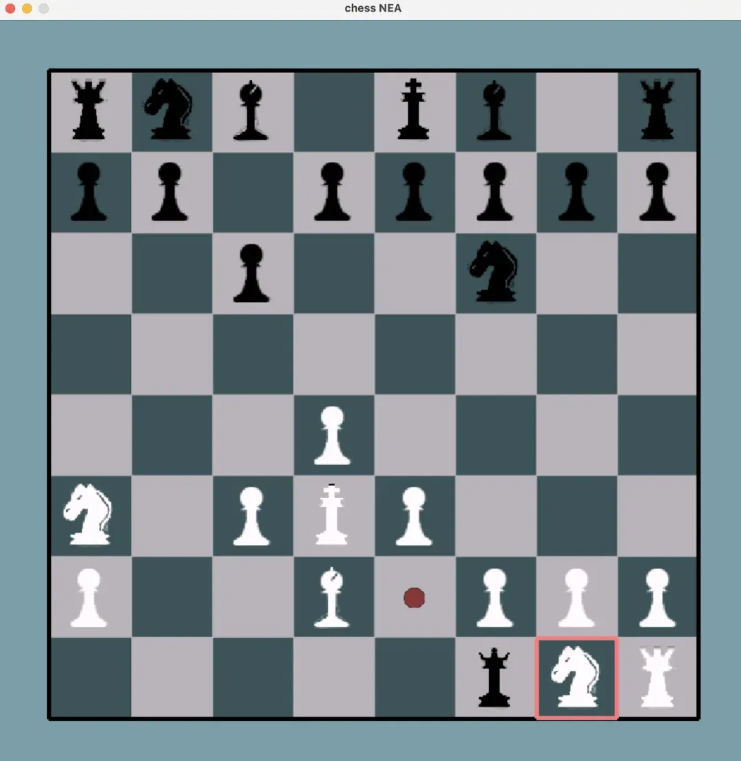 The chess board rendered in Pygame, mid-game against the engine