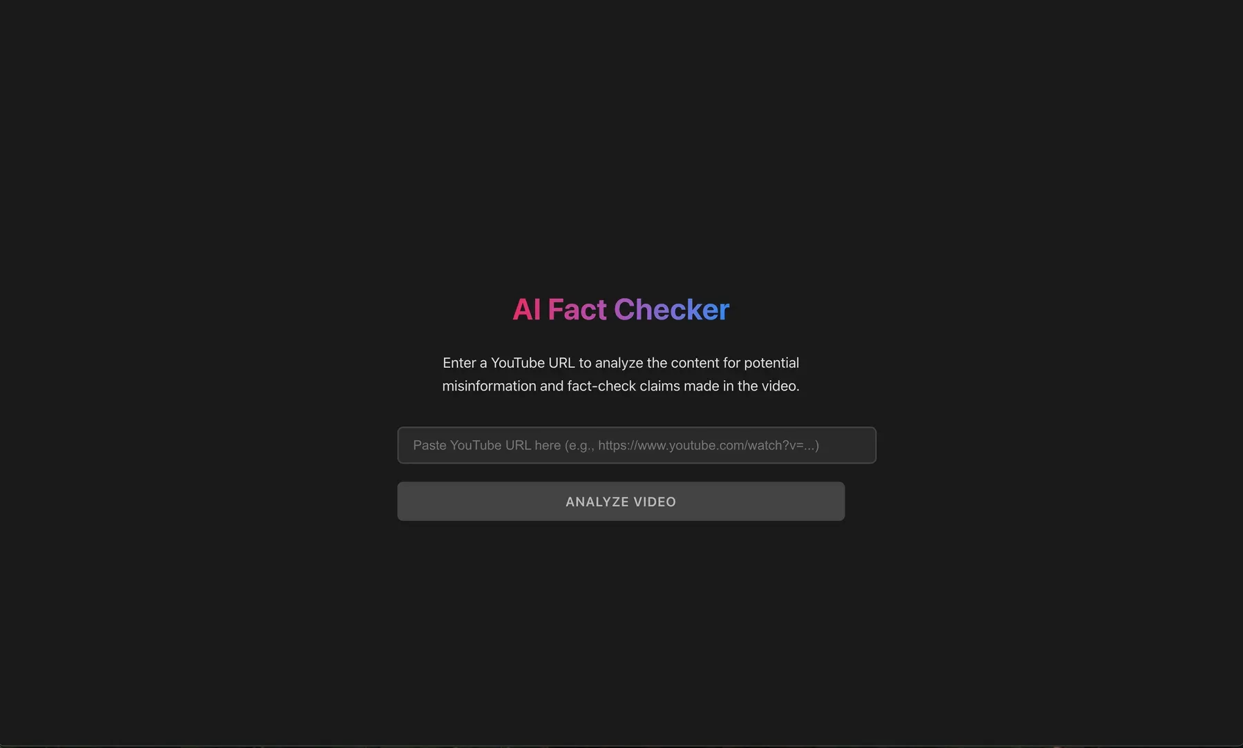 The entry screen, which takes a YouTube URL to analyse