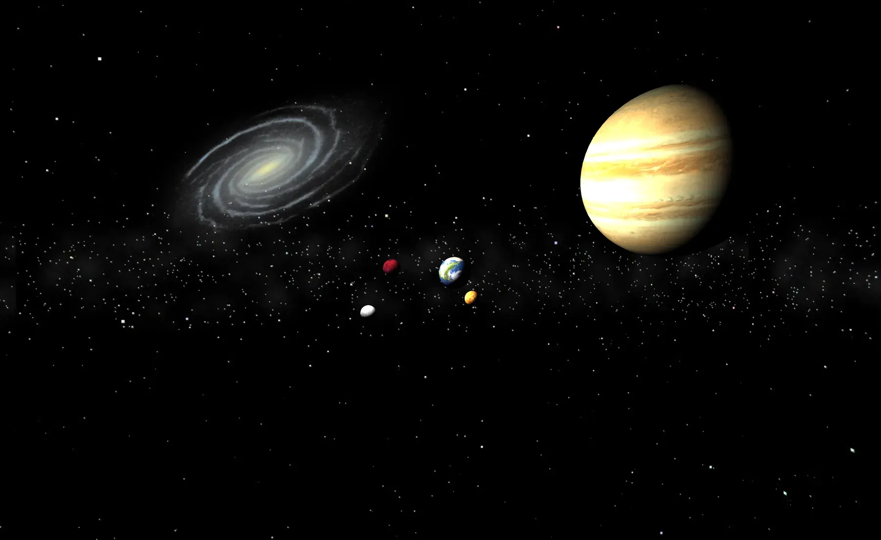 The simulated system rendered in the browser against a galaxy backdrop