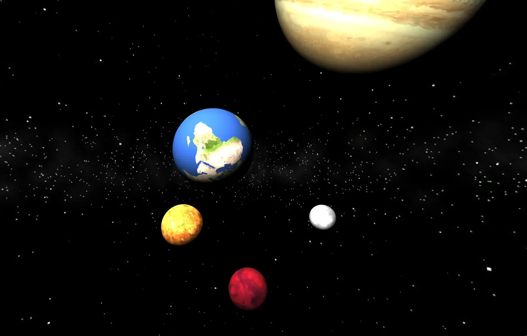 Earth and Saturn in the rendered scene